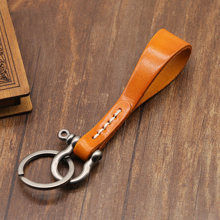 Leather Car Key Retro Copper-colored Horseshoe Buckle Waist Pendant