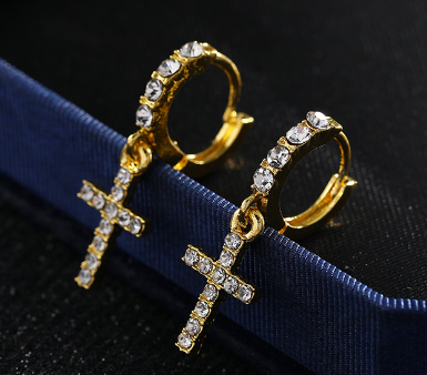 Rhinestone Cross Dangle Earrings Jewelry Accessories Girls Fashion Accessory