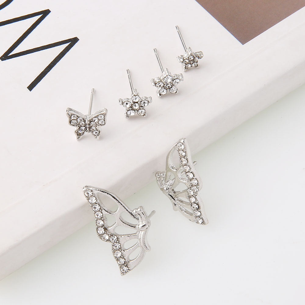 6pcs Set Butterfly Wings Flowers Stud Earrings Women Jewelry Mom Gift Everyday