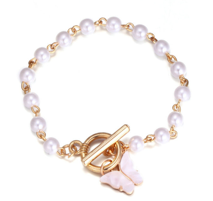 Super Fairy Butterfly Pendant Pearl Bracelet Femininity