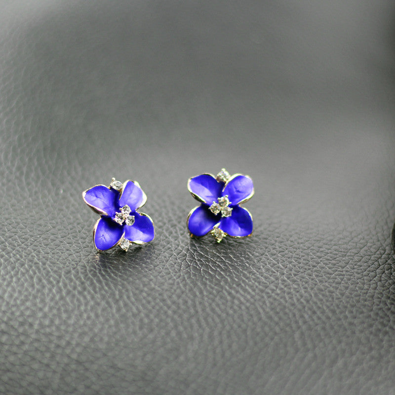 Small Blue Flower Stud Earrings Women Fashionable Luxurious Earrings Jewelry