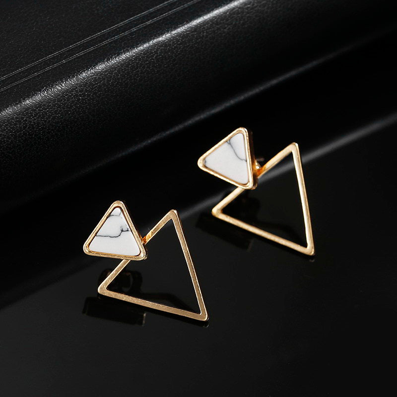 Marbled Design Triangle Ear Drop Earrings Dangle Women Fashion Jewelry Gift for