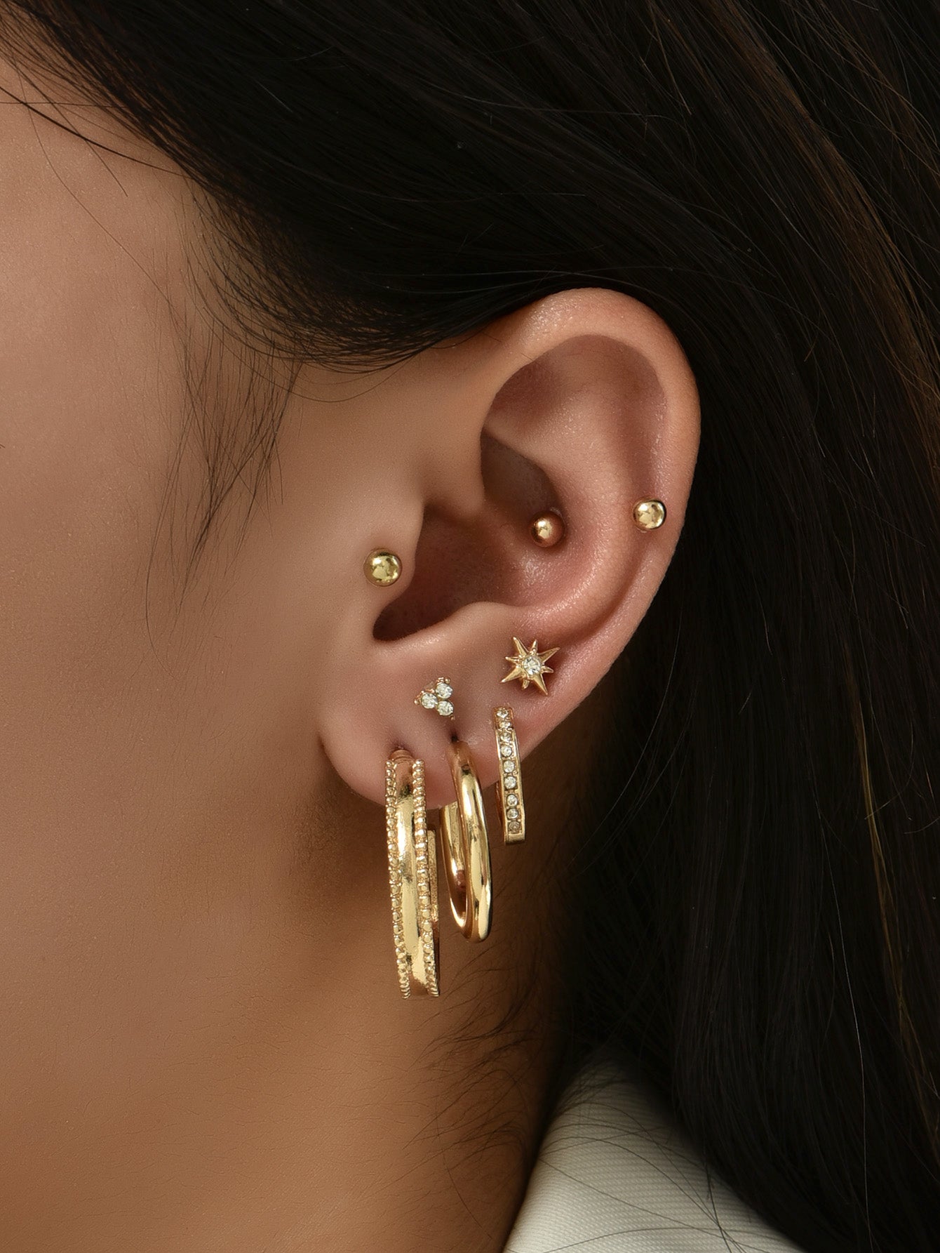 8pc Set Stud and Hoop Piercing Earrings Women Jewelry Gift for Her Accessories