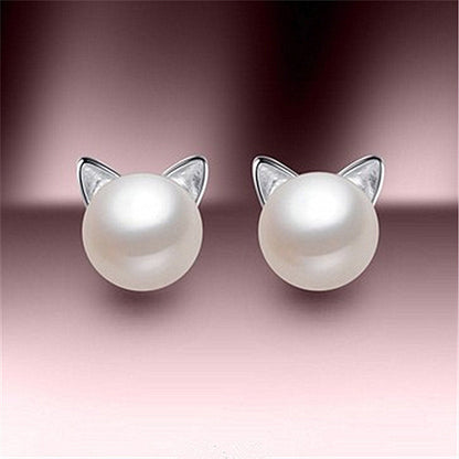 Cute Cat Pearl Stud Earrings Women Fashion Jewelry Girl Accessory Modern Studs Earring