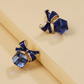 Navy Blue Bow Stud Earrings Women Fashionable Luxurious Earrings Jewelry