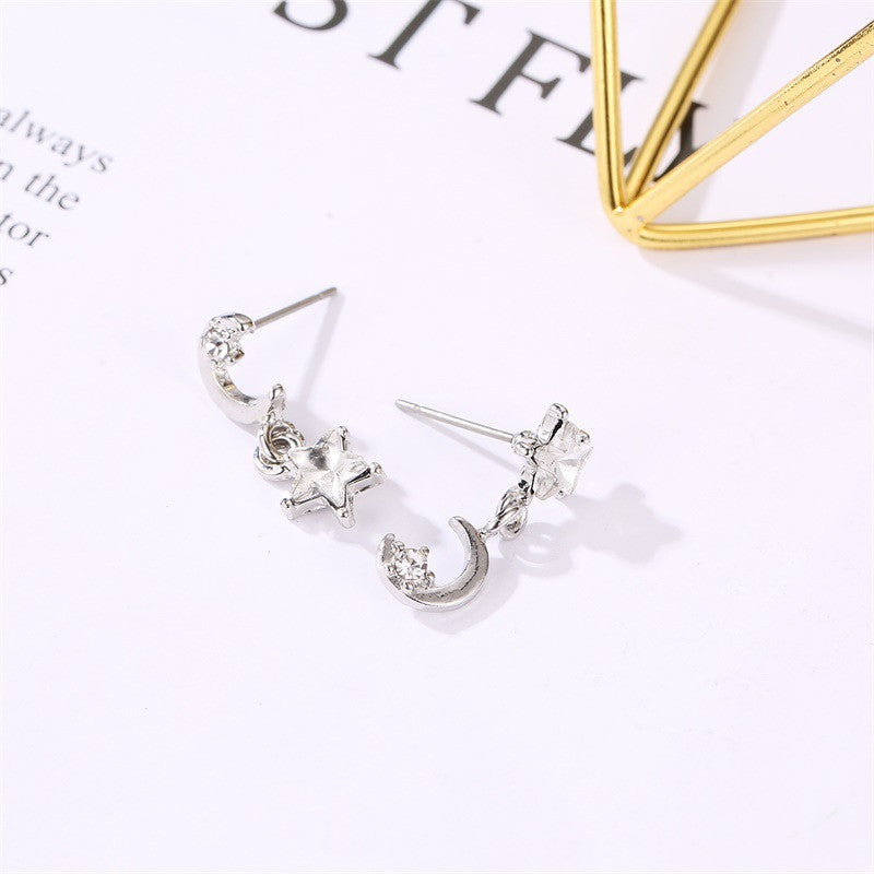 Moon Star Pendant Drop Earrings Women Jewelry Mom Gift Everyday Wear Earrings