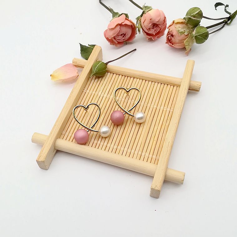 Pink Ball Heart Design Stud Earrings Women Girls Gifts Jewelry Accessories