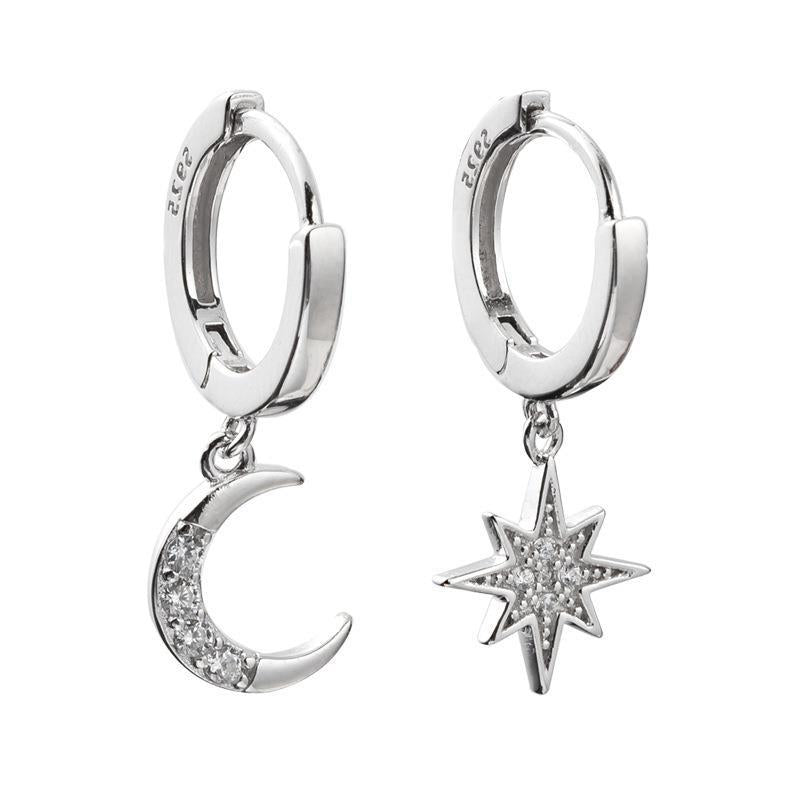 Six-pointed Star Moon Diamond Earrings Personality Niche Creative Versatile