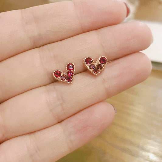 Mini Red Heart Stud Earrings for Girls Women Stud Jewelry Gift Accessories