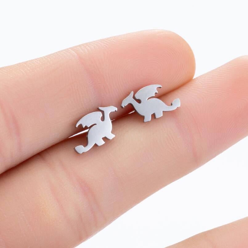 Dragon Stud Earrings Small Cute Earing Jewelry Stainless Steel Cartoon Studs Gifts Fashion Party Accessories