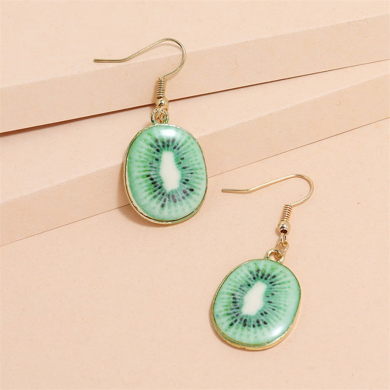 Kiwi Fruit Design Drop Ear Dangle Fashion Earrings for Women Party Jewelry Gift