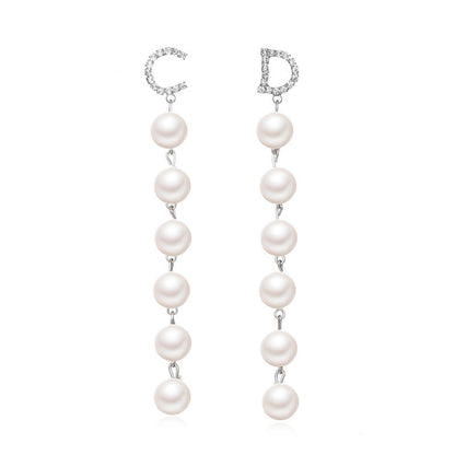 C D Letters Faux Pearl Dangling Drop Earring Women Girls Gifts Jewelry Accessories
