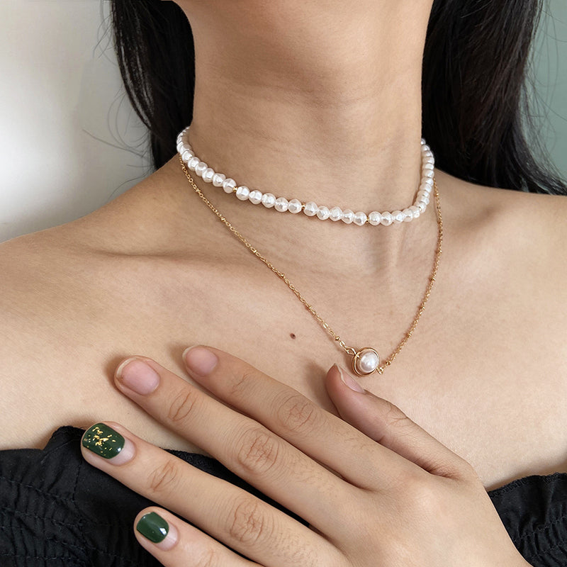 Simple Temperament Double-layer Pearl Clavicle Chain