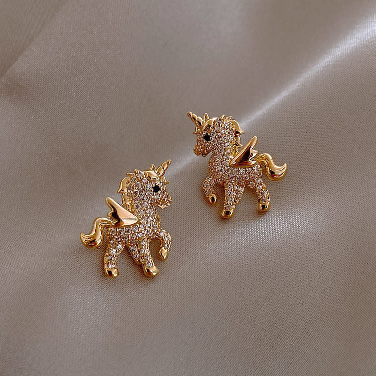 Unicorn Stud Earrings Women Fashionable Luxurious Earrings Jewelry