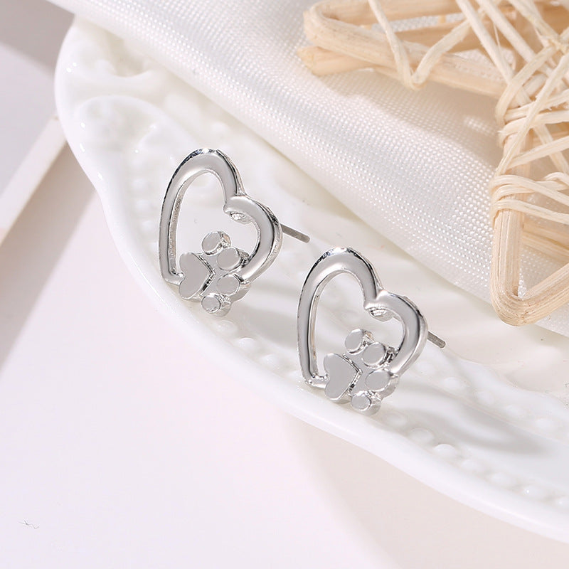 Heart Stud Earrings Animal Cat footprints Studs Earring for Women Party Girls Modern Jewelry Accessory