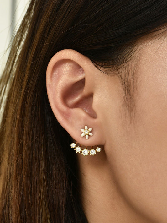 Flower Design Ear Jacket Stud Earrings Dangle Women Fashion Jewelry Gift for Her