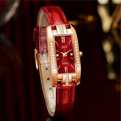 Women's Leisure Slub Pattern Thin Belt Comfortable Luxury Small Diamond Watch