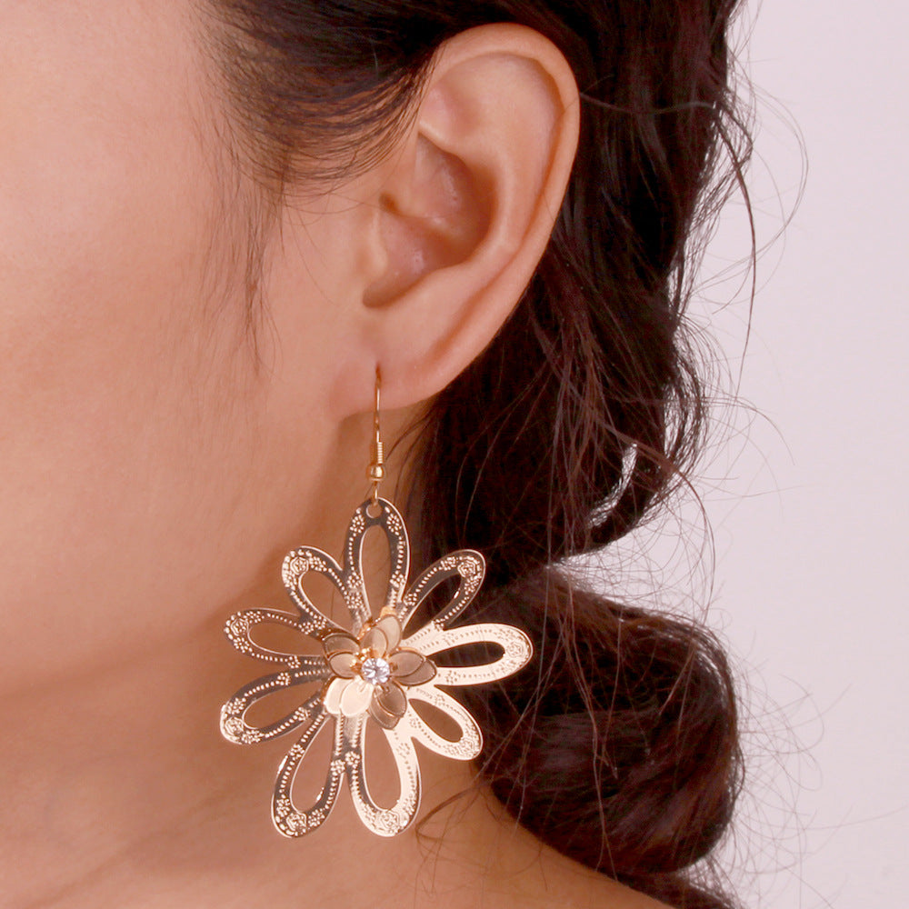 3D Flower Design Gift Earrings Dangle Women Fashion Jewelry Jewellery