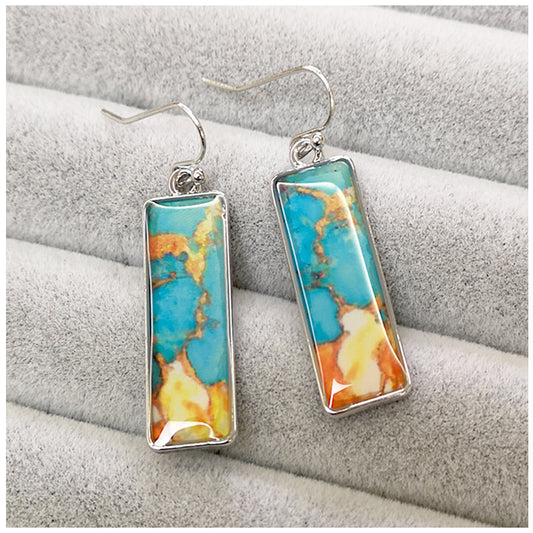 Retro Square Colorful Glazed Earrings Marble