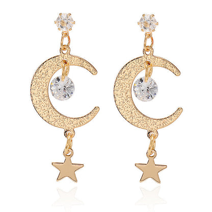 Crystal Moon Star Jewelry Fashion Dangle Earrings for Girls Party Birthday Gift