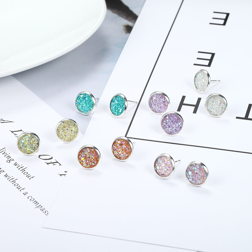 6pairs Glitter Sparkle Stud Earrings Women Jewelry Mom Gift Everyday Wear