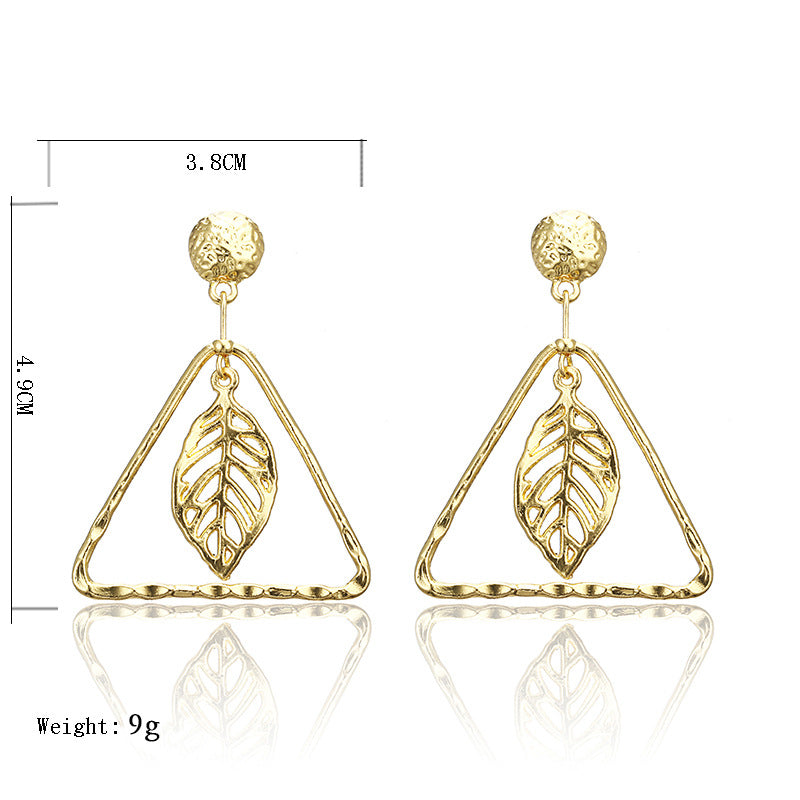 Leaf in Triangle Dangle Earrings Special Gift for Women Girl Fashion Jewelry