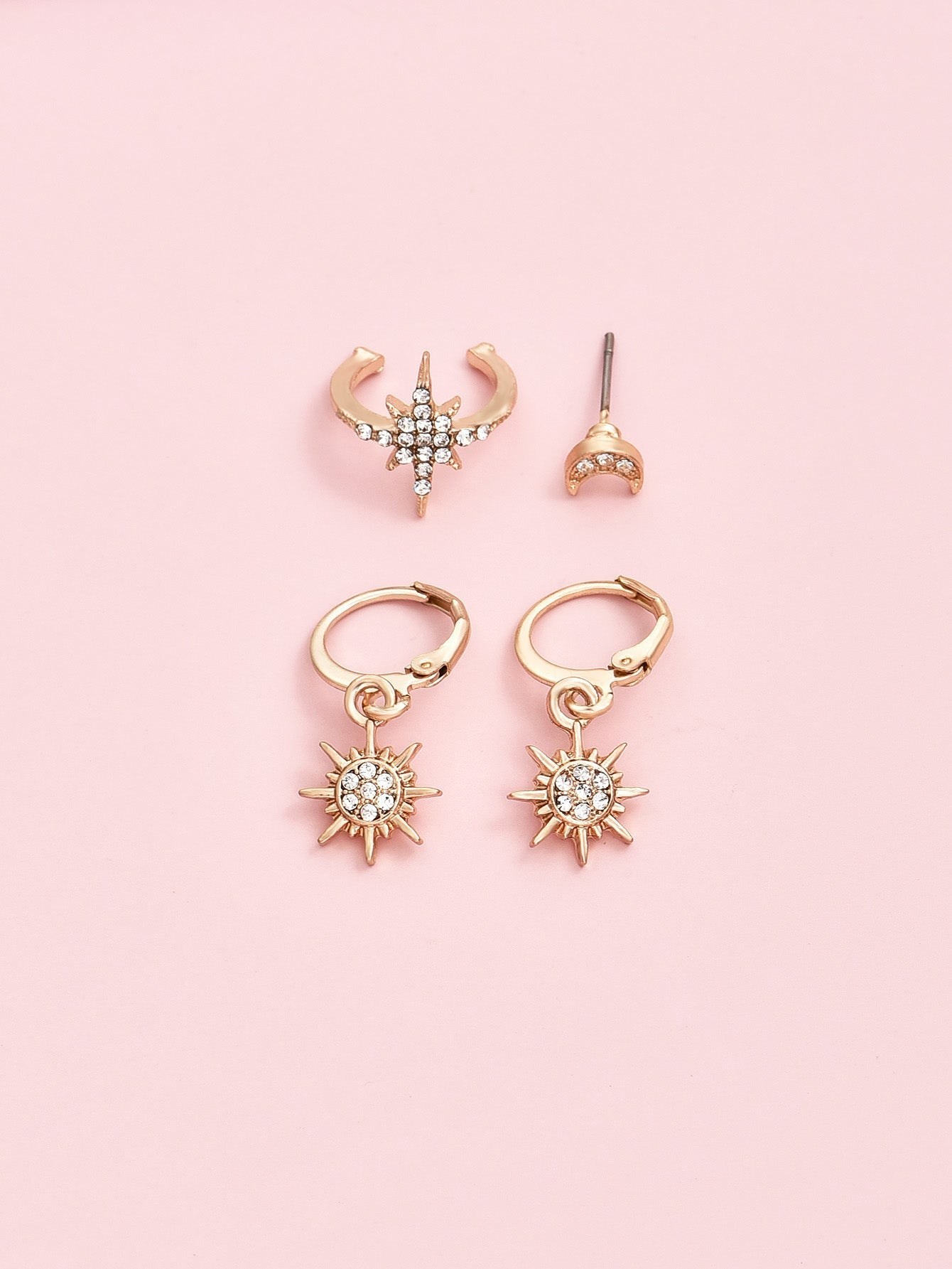 3pcs Set Sun Moon Jewelry Stud Earrings Modern Fashion Women Earrings Piercing