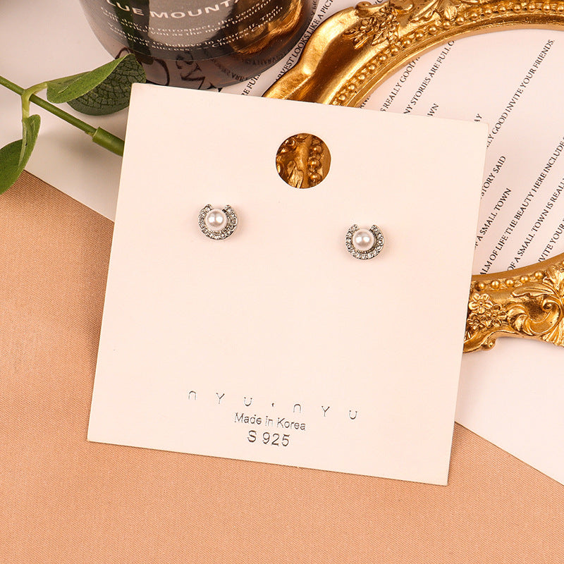 Open Circle Pearl Stud Earrings Fashion Jewelry for Girls Women Gift Accessories