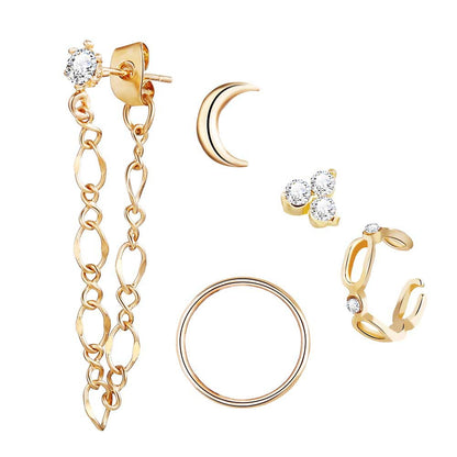 5pc Set Moon Ear Cuff Stud Earrings Women Girls Gifts Jewelry Accessories