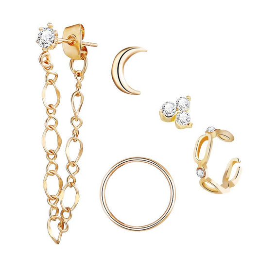 5pc Set Moon Ear Cuff Stud Earrings Women Girls Gifts Jewelry Accessories