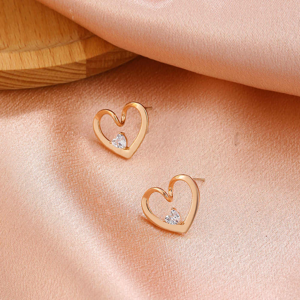 Heart with Crystal Stud Earrings Women Jewelry Mom Gift Everyday Wear Earrings