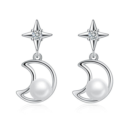 Faux Pearl Moon Star Dangle Earring Exquisite Fashion Stud Earrings For Women
