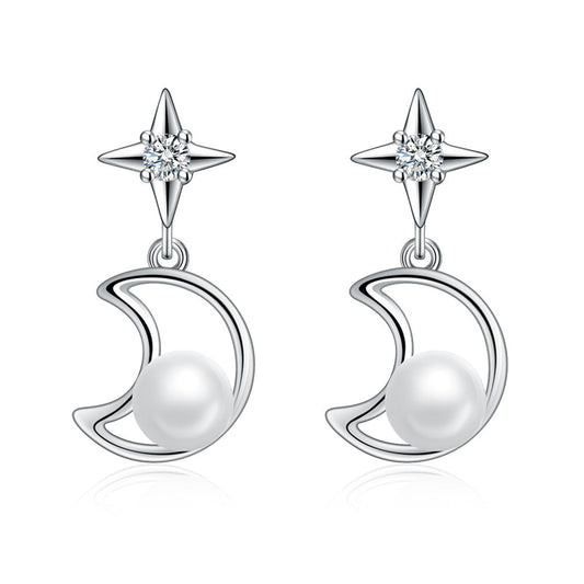 Faux Pearl Moon Star Dangle Earring Exquisite Fashion Stud Earrings For Women