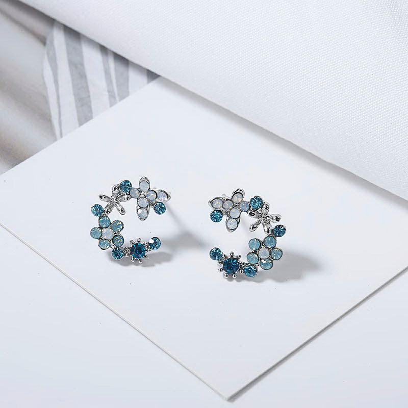 Blue Flower Mix Stud Earrings Women Jewelry Mom Gift Everyday Wear Earrings