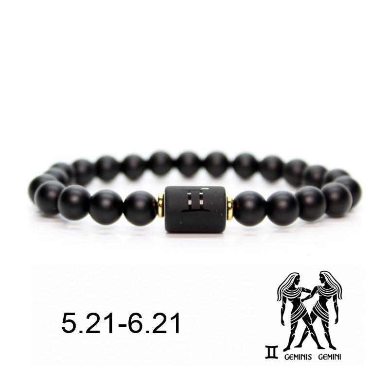 Natural Stone Bead Bracelet Male Frosted Black Agate