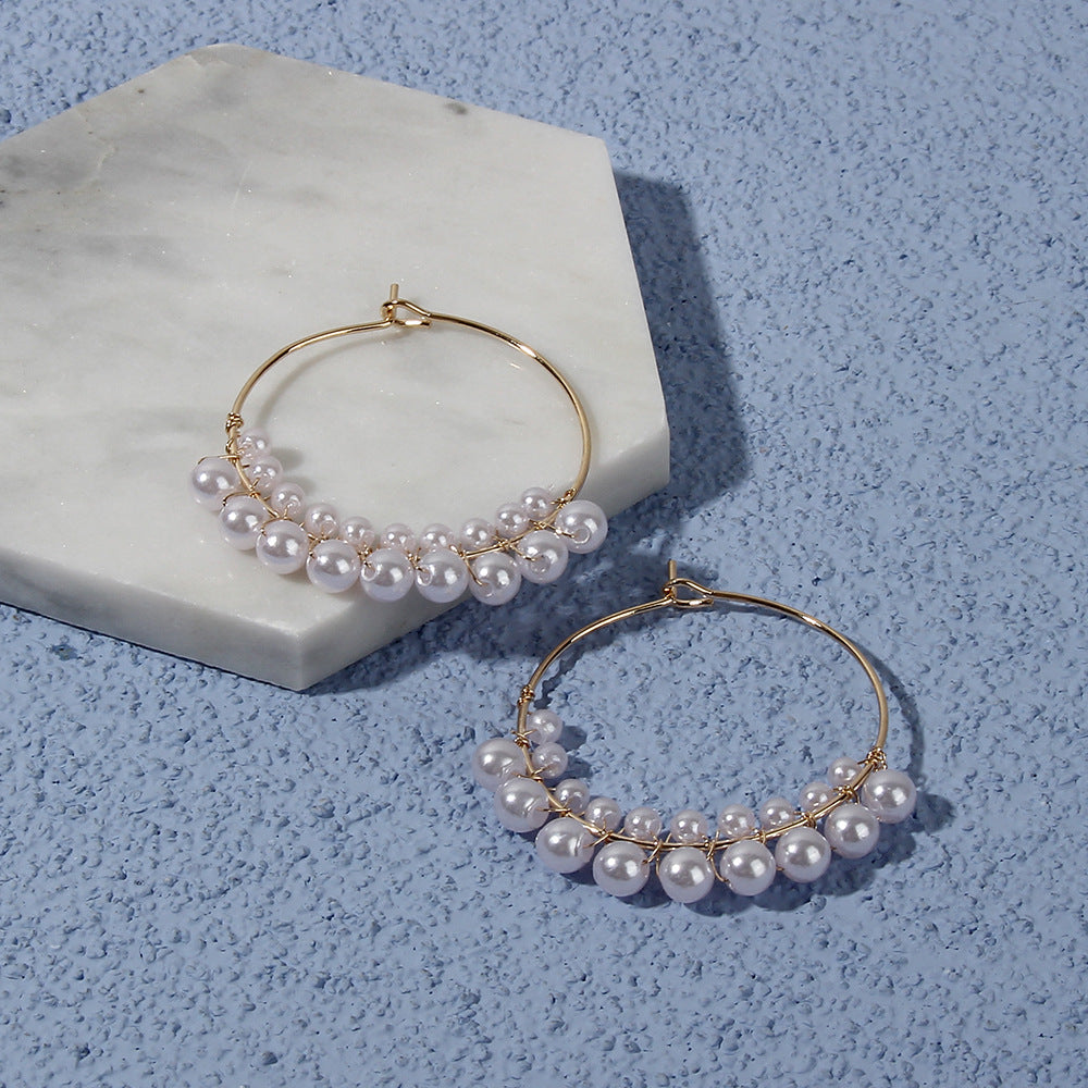 Imitation Pearl Hoop Earring Women Jewelry Mom Gift Everyday Wear Earrings