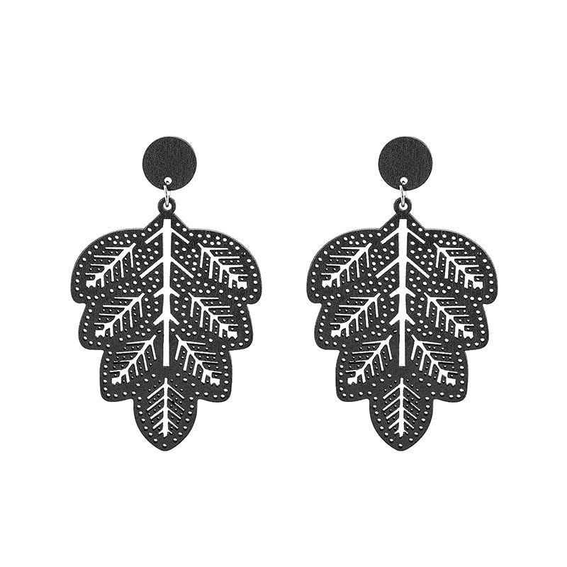 Wooden Black Leaf Drop Earrings Women Jewelry Mom Gift Everyday Wear Earrings