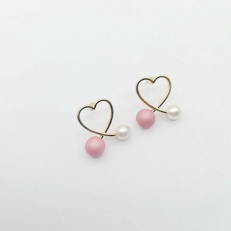 Pink Ball Heart Design Stud Earrings Women Girls Gifts Jewelry Accessories