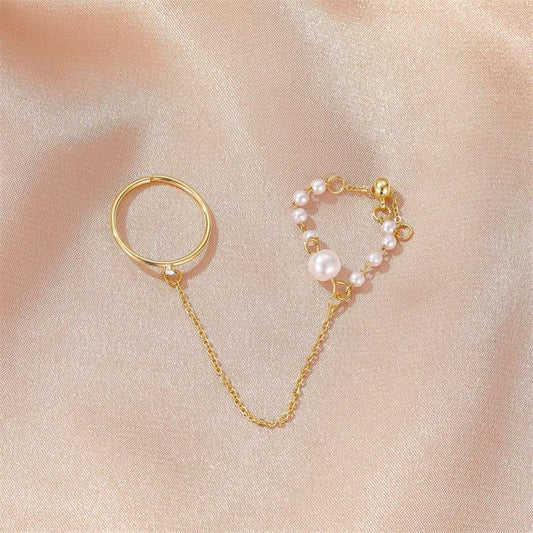 Chain Ring Set Fashion Creative Sweet One-piece Pearl Ring