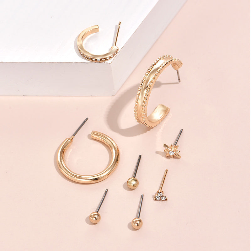 8pc Set Stud and Hoop Piercing Earrings Women Jewelry Gift for Her Accessories