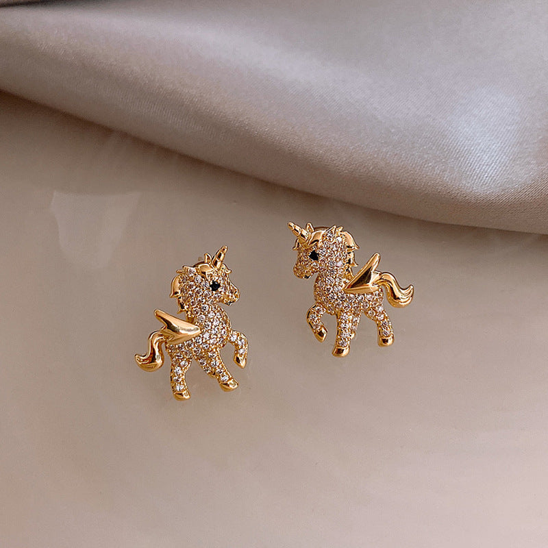 Unicorn Stud Earrings Women Fashionable Luxurious Earrings Jewelry