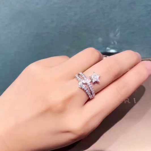 Micro Inlaid Five Pointed Star European And American Fashion Engagement Ring