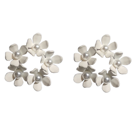 White Flowers Wreath Stud Earrings Women Jewelry Mom Gift Everyday Wear Earrings