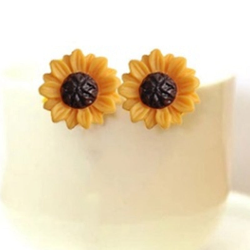 Yellow Sunflower Stud Earrings for Girls Women Stud Jewelry Gift Accessories