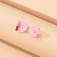 Pink Button Stud Earrings Women Fashionable Luxurious Earrings Jewelry