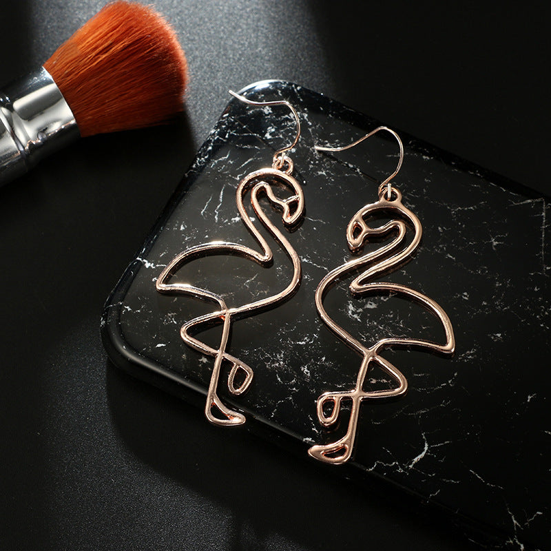 Hollow Flamingo Dangling Drop Earrings Women Girls Gifts Jewelry Accessories