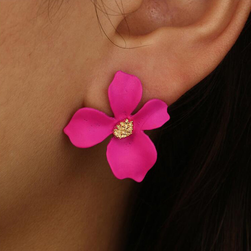 Sweet Flower Earrings Women Four Petal Stereo Leaf Stud Earring Modern Jewelry Girl Accessory