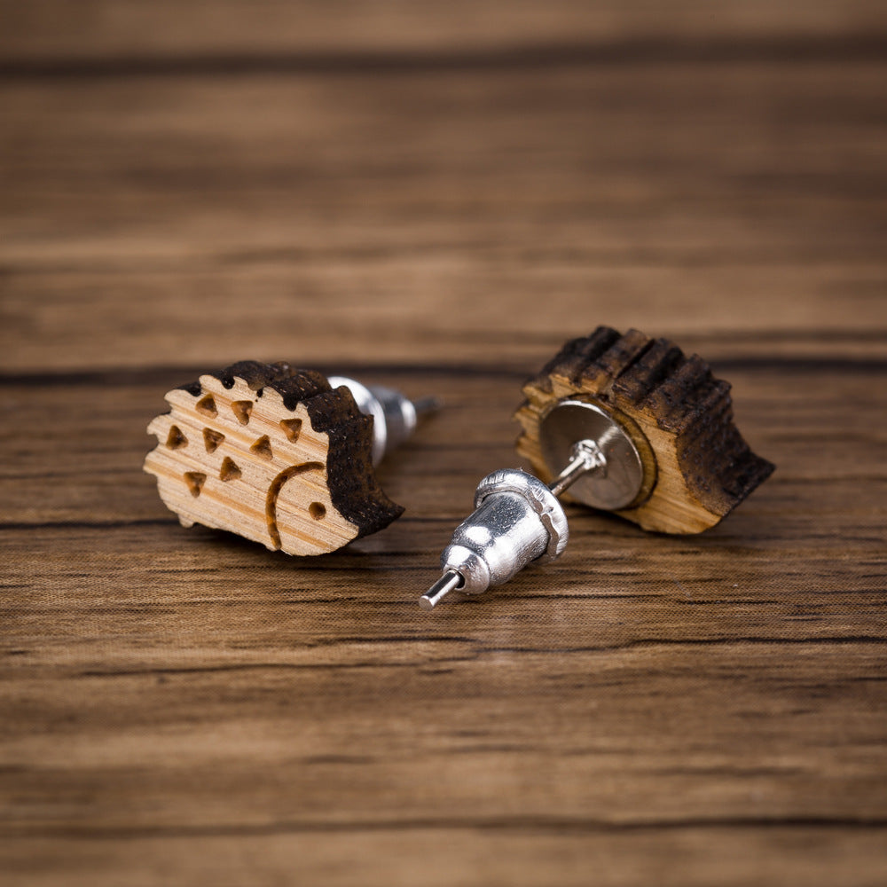 Wooden Hedgehog Stud Earrings Women Charm Stud Jewelry Birthday Holiday Gifts