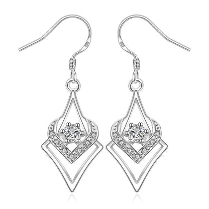 Personality With Geometric Silver-plated Diamond Zircon Heart-shaped Hexagonal Star Earrings