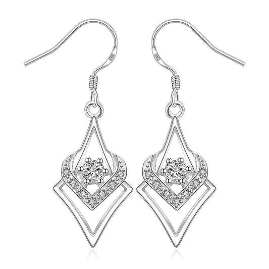 Personality With Geometric Silver-plated Diamond Zircon Heart-shaped Hexagonal Star Earrings